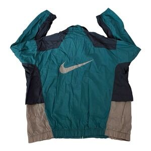 VTG NIKE Track Jacket Sz L Green Black Color Block Zip Up Center Swoosh 90s READ